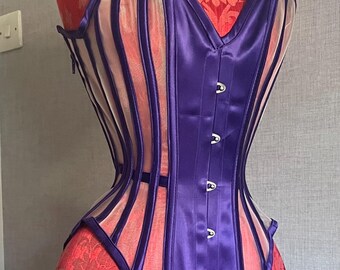 Purple and Sheer Mesh Corset Bodysuit 21 Inch Waist - Etsy