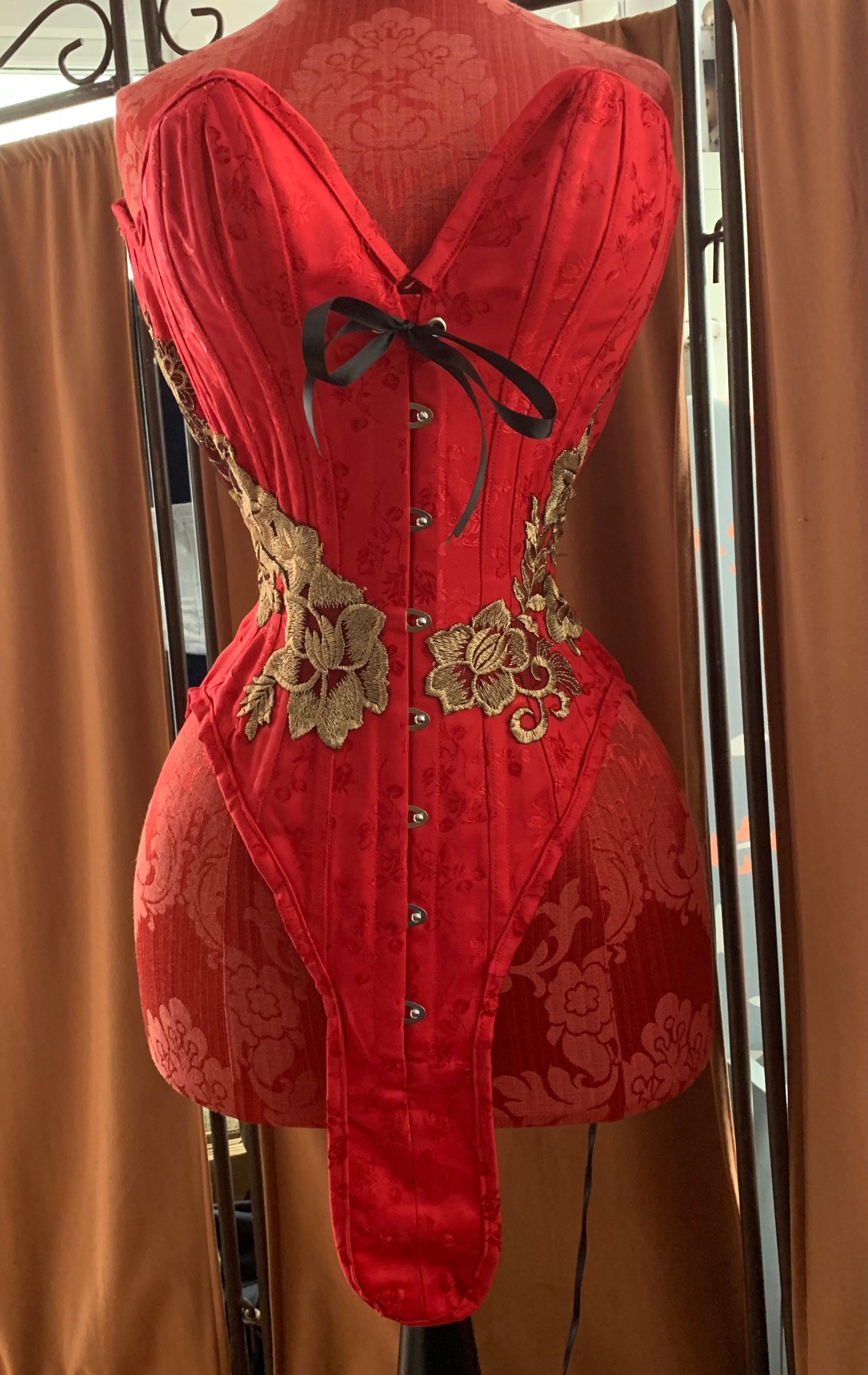 Red Corset Bodysuit With Gold Appliqué 18 Inch Waist Etsy UK