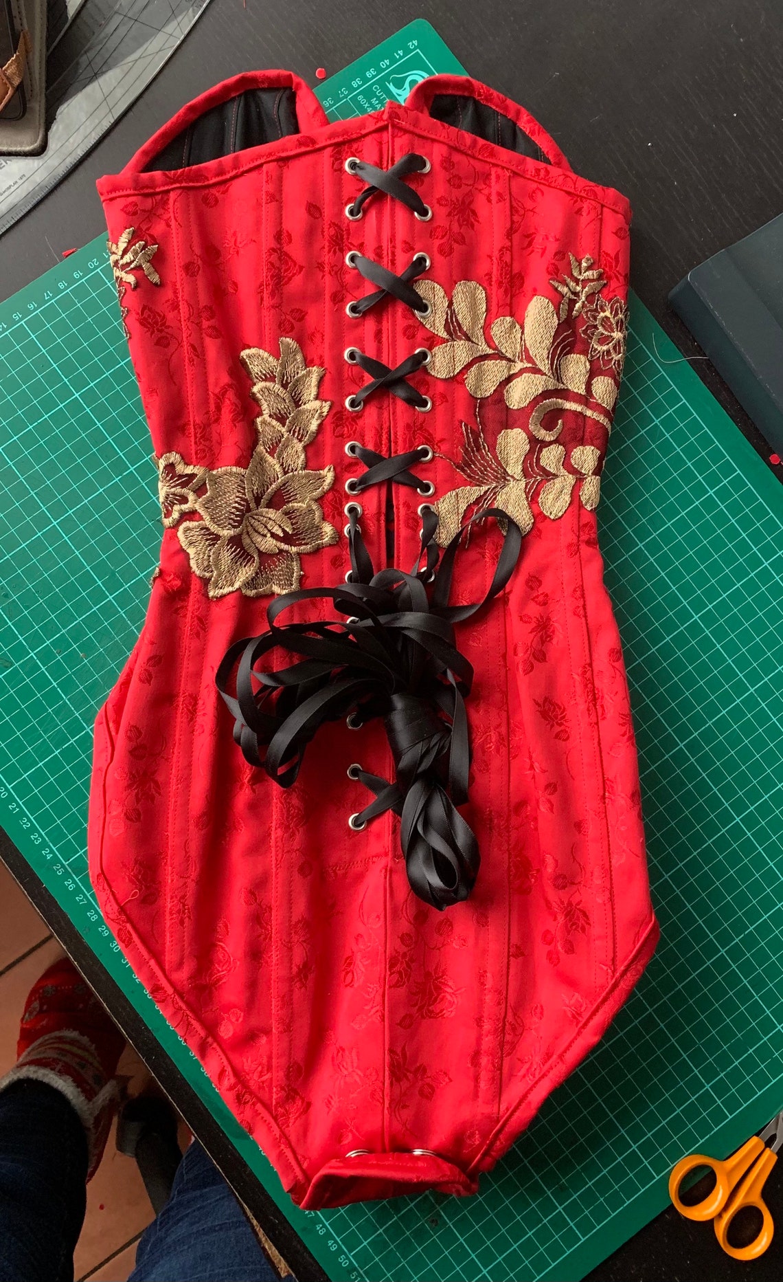 Red Corset Bodysuit With Gold Appliqué 18 Inch Waist Etsy UK