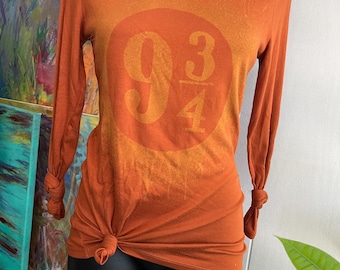 Camiseta de manga larga reciclada, talla M, pintada con lejía, 9 3/4