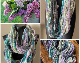 Art Yarn Basket of Lilacs 6oz Art Yarn Handspun TNT Bulky Hand Spun Skein Textile Fiber Art
