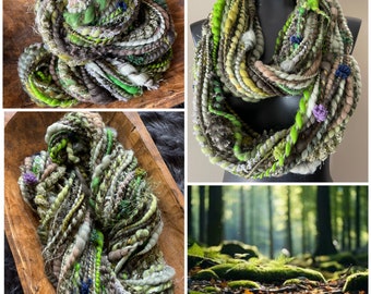 Art Yarn Forest Moss 8oz Art Yarn Handspun TNT Bulky Hand Spun Skein Textile Fiber Art