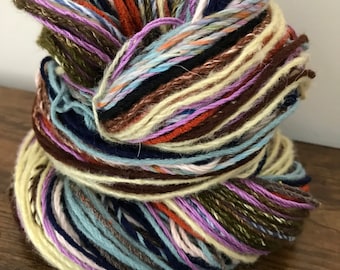 Handspun Art Yarn Tulip Fields - Cotton and Wool Blends - N-Ply Worsted Self Striping - 100 yds 5 oz