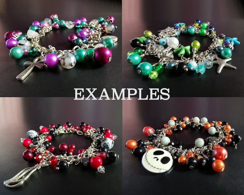 Skeleton Cat Semi Precious Stone /& Glass Bead Chunky Charm Bracelet Goth Gothy Witch Skull - Silver Plated Unique One of A Kind