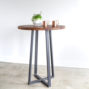 Round Bar Height Table With Reclaimed Wood / Industrial Pub Table / Restaurant Cafe Table