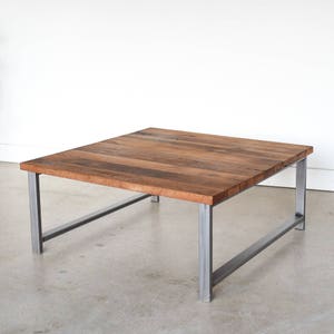 Square Coffee Table / Rustic Coffee Table made from Reclaimed Wood and Industrial H-Shaped Steel Legs image 3