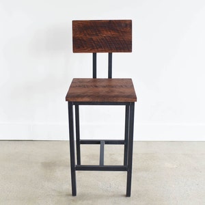 Reclaimed Wood Stool With Industrial Steel Base image 2