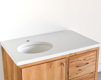 White Concrete Floating Vanity Top / Oval Undermount Sink / Single Sink Top