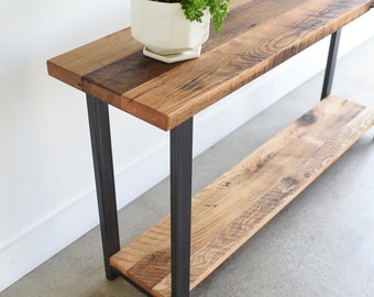 Farmhouse Console Table with Lower Shelf / Reclaimed Wood Entryway Table / Sofa Table - SHIPS FREE!