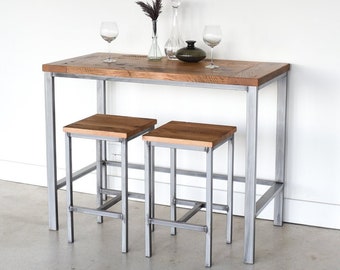 Reclaimed Wood Pub Table with Industrial Metal Base