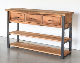 Reclaimed Wood 3-Drawer Media Console / Shelving Unit