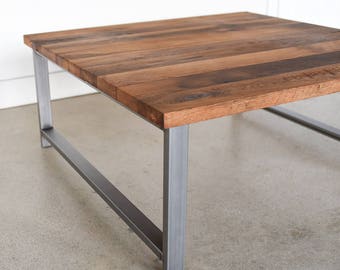 Coffee Table made with Reclaimed Barn Wood / Industrial H-Shaped Steel Legs