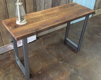 Reclaimed Wood Console Table / Industrial H-Shaped Metal Legs / 16" Depth
