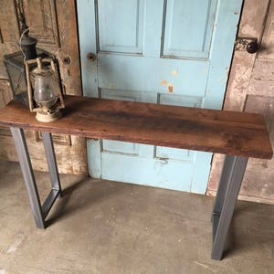 Console Table made from Reclaimed Wood / Industrial H-Shaped Metal Leg Sofa Table SHIPS FREE image 7