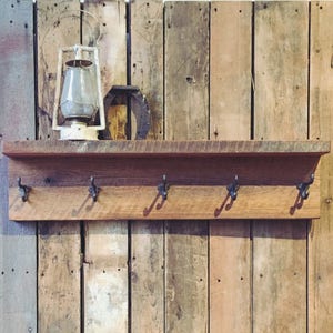 Reclaimed Wood Coat Rack with Shelf / Barn Wood Coat Hanger image 1