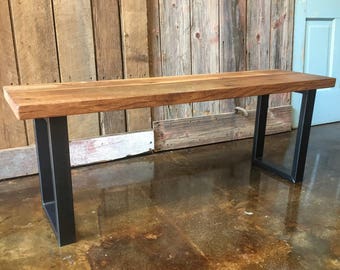 Reclaimed Wood Bench / Industrial U-Shaped Steel Legs