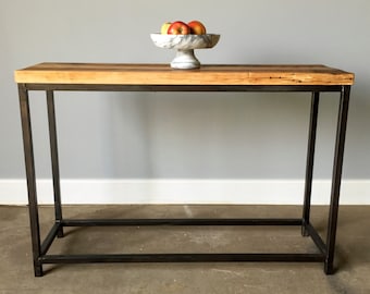 Reclaimed Barn Wood Console Table With Steel Metal Base