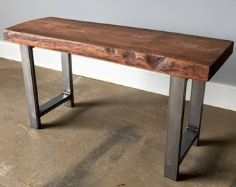 Reclaimed Wood Live Edge Bench / Industrial Entryway Bench