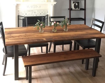 Modern Dining Table / Industrial Reclaimed Wood and Post Metal Leg Table / Farmhouse Kitchen Table