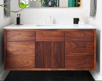 60" Modern Floating Wood Vanity / Single Sink