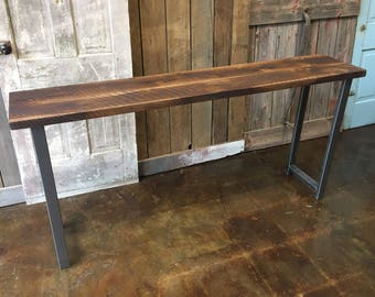 Reclaimed Wood Console Table / Industrial H-Shaped Steel Legs / 16" Depth