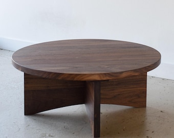 Walnut Sculptural Round Wood Coffee Table