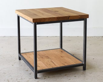 Side Table made from Reclaimed Wood / Industrial Frame with Lower Shelf