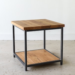 Side Table made from Reclaimed Wood / Industrial Frame with Lower Shelf
