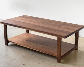 Quick Ship Solid Walnut Coffee Table with Lower Shelf