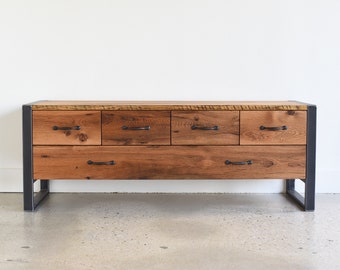 60" Storage Bench / Entryway Reclaimed Wood 5-Drawer Bench