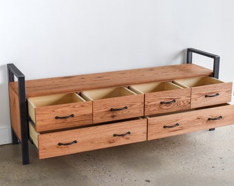 Storage Bench / 6-Drawer Entryway Bench / 72" Industrial Bench