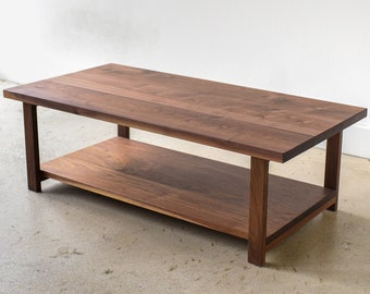 Walnut Wood Coffee Table with Lower Shelf