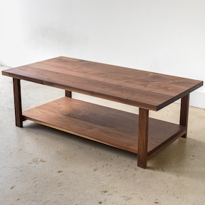 Walnut Wood Coffee Table with Lower Shelf