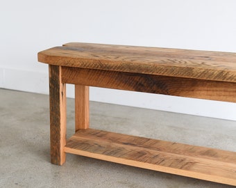 Farmhouse Bench Made From Reclaimed Wood / Lower Shelf