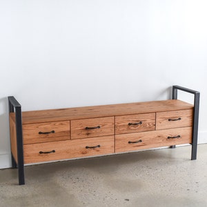 72 Reclaimed Wood Storage Bench / Industrial Steel Frame image 1