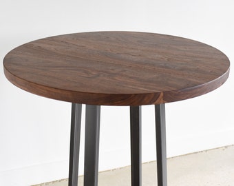 Round Walnut Kitchen Table / Counter or Bar Height Pub Table / Industrial Round Bistro Table / Restaurant Cafe Table