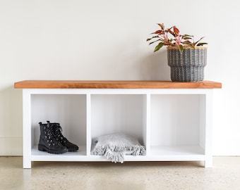 Entryway Bench With Storage Cubbies / Reclaimed Wood Bench