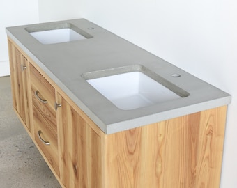 Concrete Vanity Top / Double Undermount Rectangle Sinks