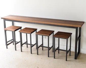 Industrial Walnut Wood Console Table