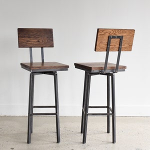 Rustic Reclaimed Wood Bar Stool / Industrial Swivel Stool image 1