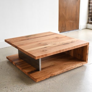 Modern Coffee Table / Square Open Shelf Coffee Table made from Reclaimed Wood