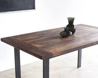 Dining Table with Extension Leaf / Industrial Reclaimed Wood Dining Table