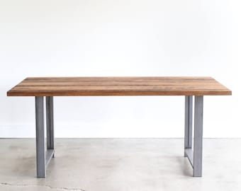 Quick Ship Industrial Dining Table / Reclaimed Wood and H-Shaped Metal Leg Kitchen Table