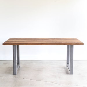 Quick Ship Industrial Dining Table / Reclaimed Wood and H-Shaped Metal Leg Kitchen Table