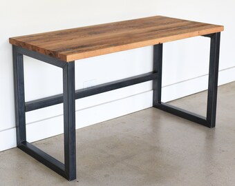 Solid Wood Desk: Industrial Barnwood with Steel Legs