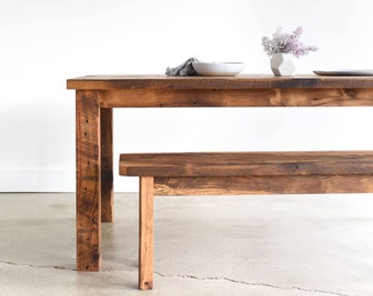 Quick Ship Farmhouse Kitchen Table / Reclaimed Wood Plank Dining Table