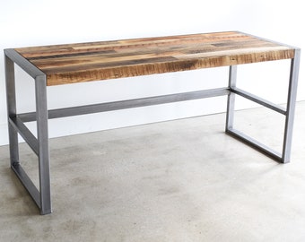 Reclaimed Wood Desk With Metal Frame Base / Industrial Reclaimed Desk