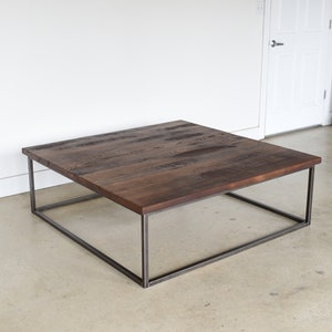 Square Coffee Table / Large Reclaimed Wood Steel Box Frame Coffee Table image 1