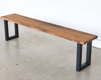 Reclaimed Wood Plank Bench / 2"x 2" Rectangle Steel Legs