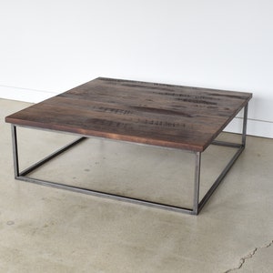 Square Coffee Table / Large Reclaimed Wood Steel Box Frame Coffee Table image 3